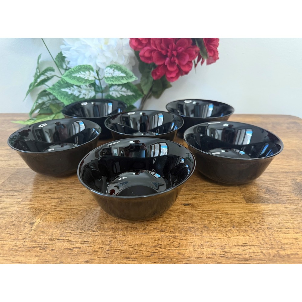Vintage Corelle Coordinates Black Glass‎ Bowls – Set of 6, Made in France